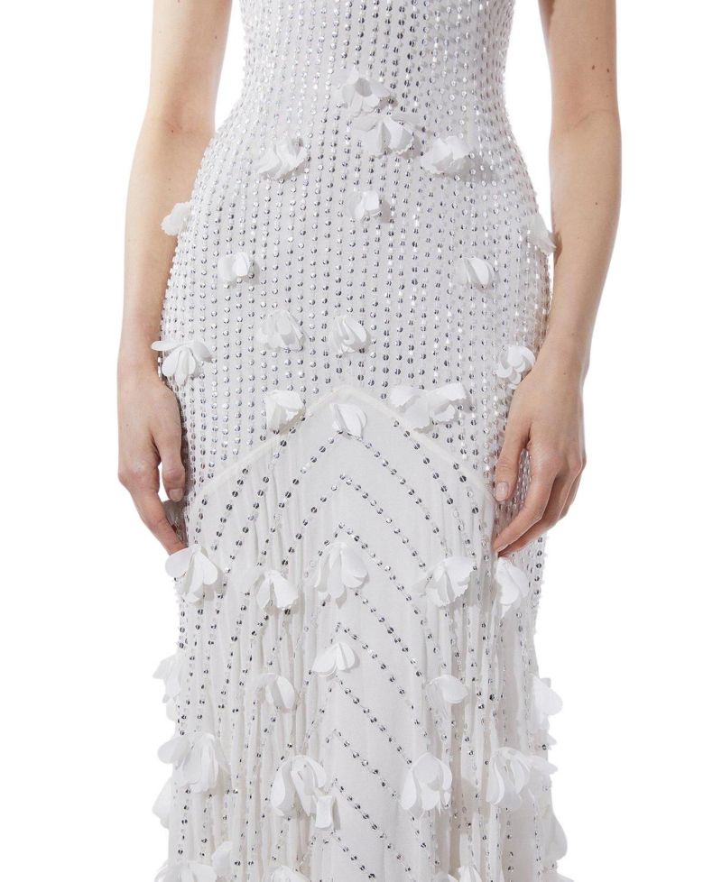 Women's Crystal Rosette Halter-Neck Maxi Dress