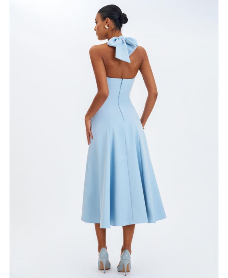 Women's Gillian Mist Blue Halter A-Line Midi Dress