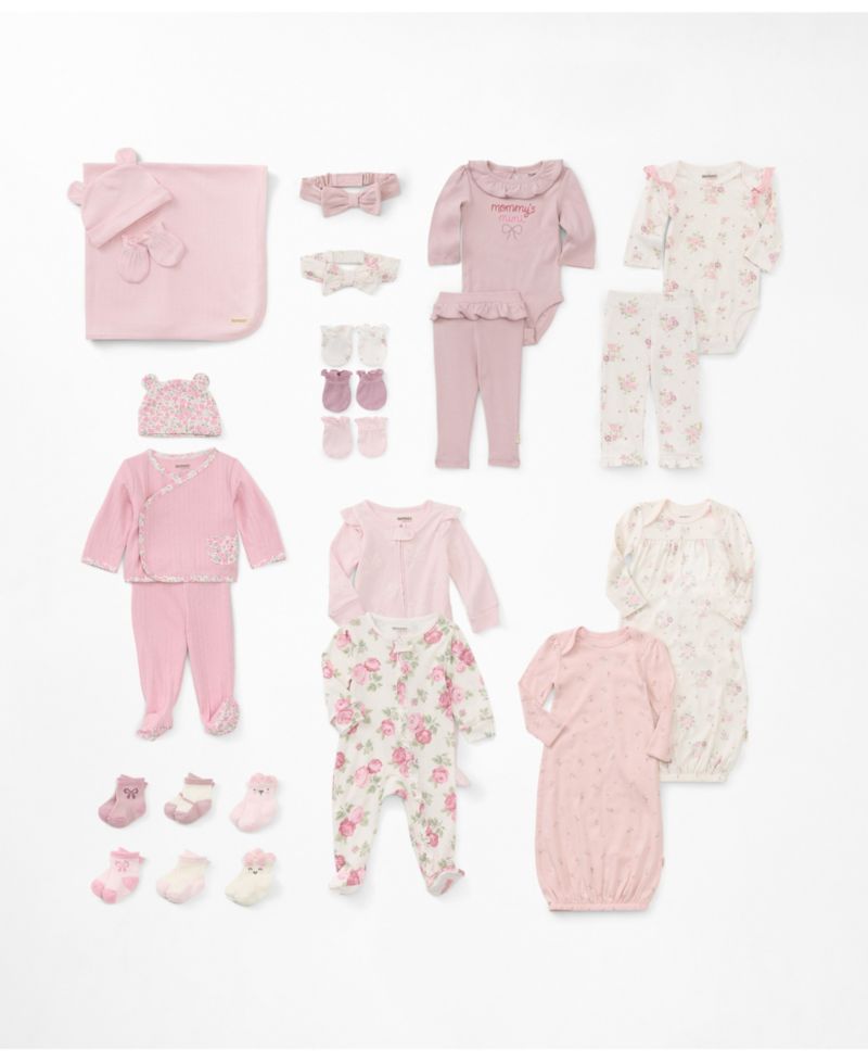 Baby Girls' Babywear Long-Sleeve Top, Footed Pants and Hat, 3-Piece Set