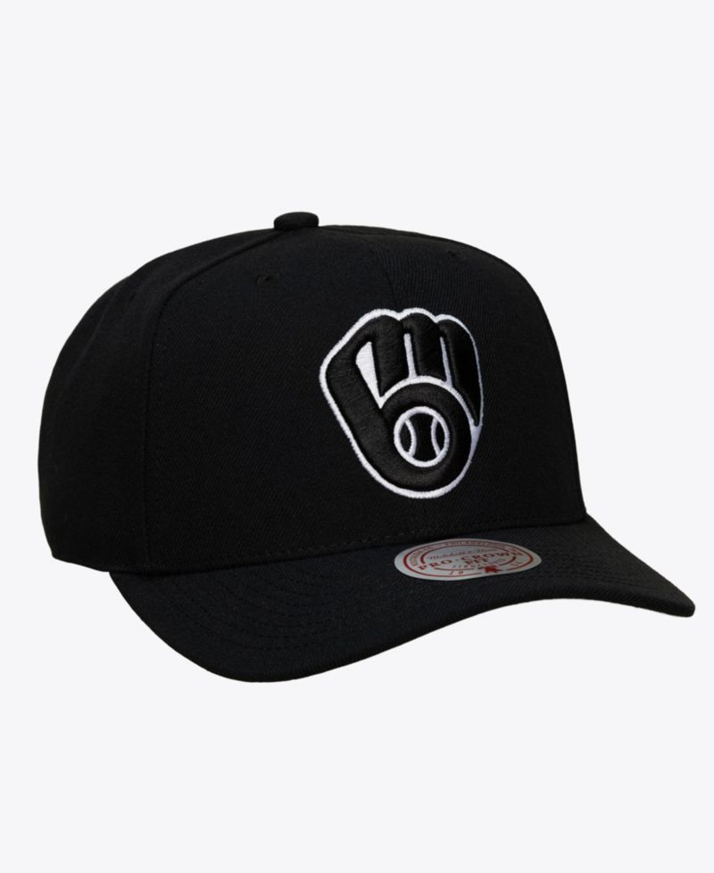 Men's Black Milwaukee Brewers Black and White Pro Crown Snapback