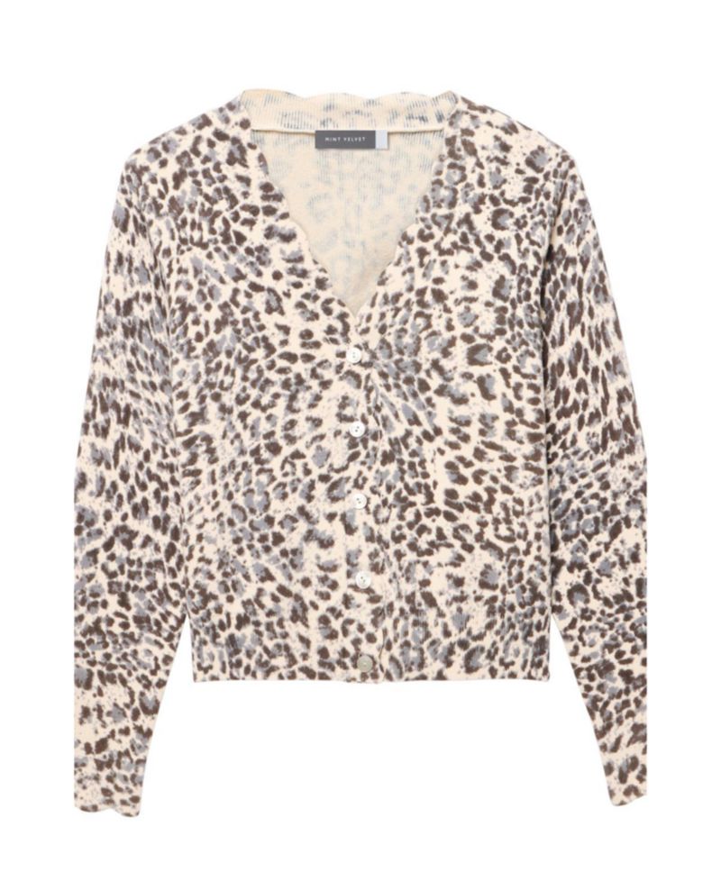 Women's Leopard-Print Scallop-Trim Cardigan