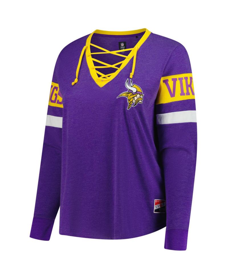 Women's Purple Minnesota Vikings Plus Size Throwback Lace-Up Long Sleeve T-Shirt
