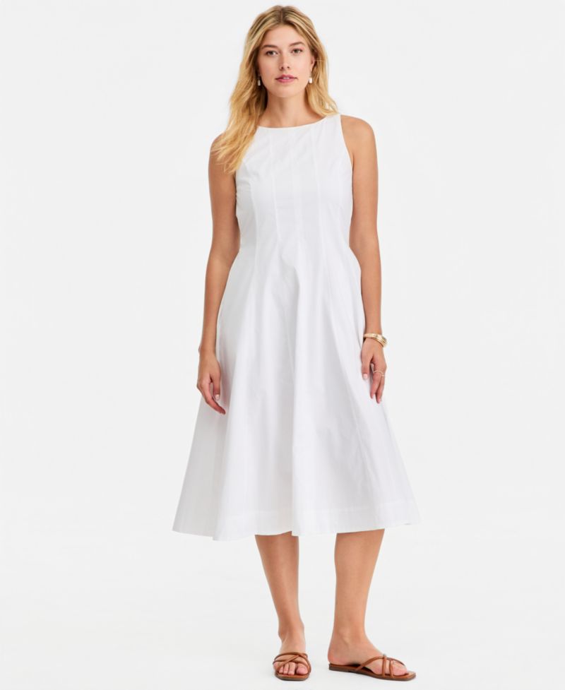 Women's Seamed Boatneck Midi Dress