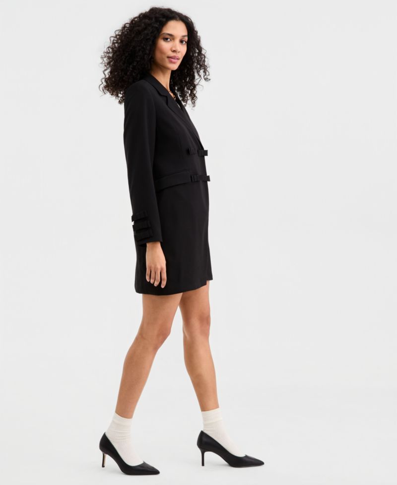 Women's Woven Tuxedo Bow Mini Dress