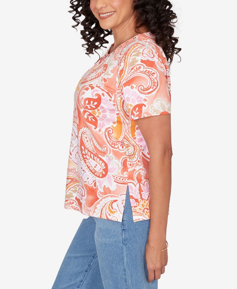 Petite Paisley Beaded Neck Pleated Top