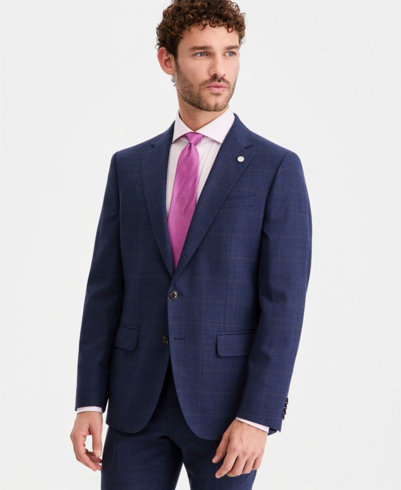 Men's Modern-Fit Wool-Blend Windowpane Suit Separates Jacket