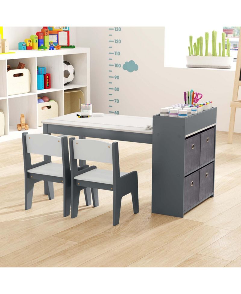 Paper Roll Activity Table with Storage for Ages 3+, Table and Chairs, 3-Piece Set