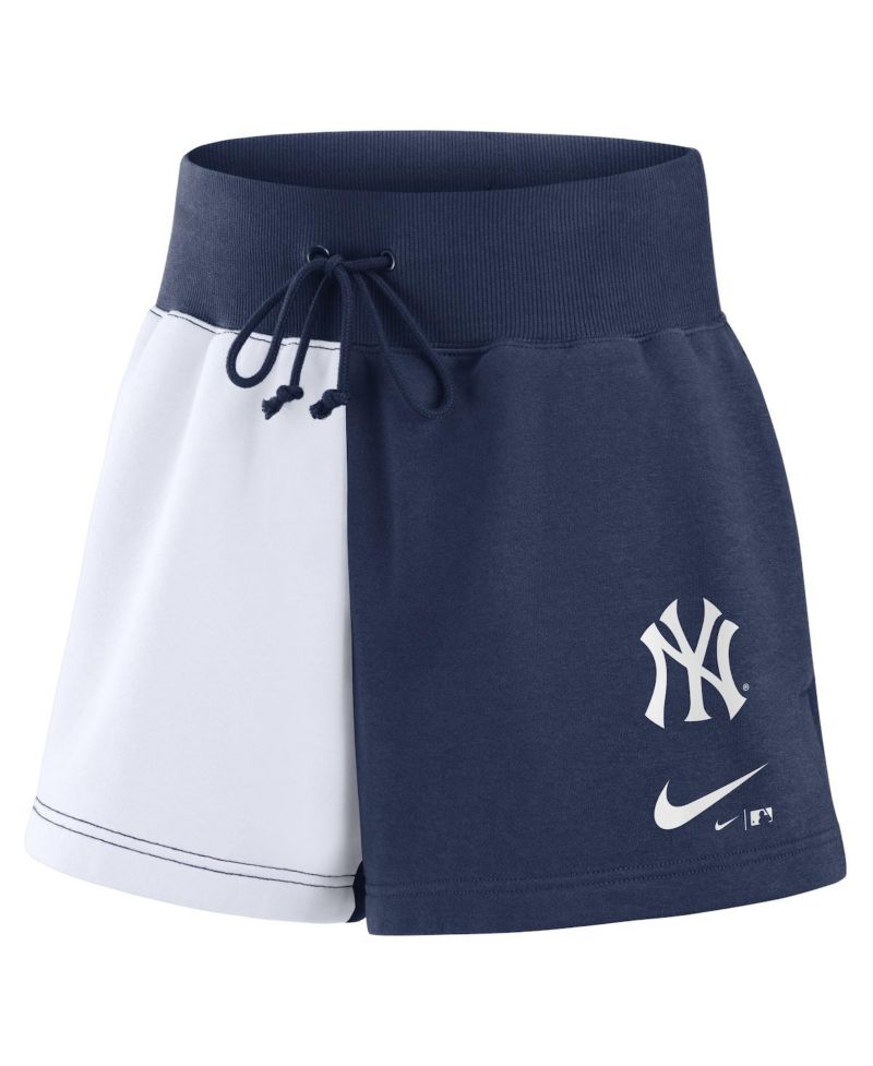 Women's Navy/White New York Yankees Color-Block Phoenix Fleece Lounge Shorts