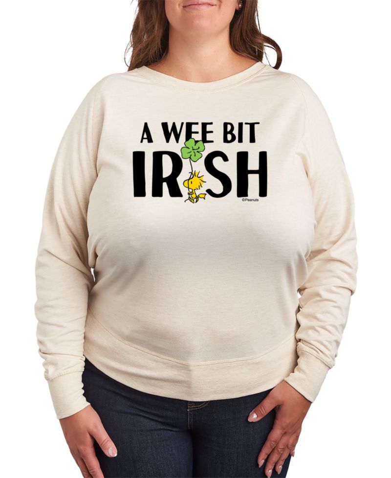 Plus Size Peanuts A Wee Bit Irish Woodstock St. Patrick's Day French Terry Graphic Crewneck T-Shirt