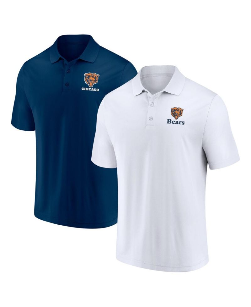 Men's White, Navy Distressed Chicago Bears Throwback Two-Pack Polo Shirt Set