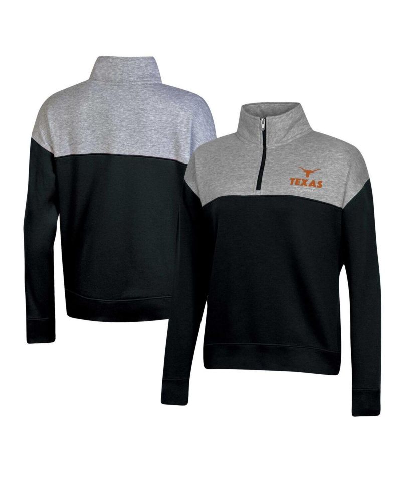 Women's Black Texas Longhorns Color-Blocked Quarter-Zip Sweatshirt