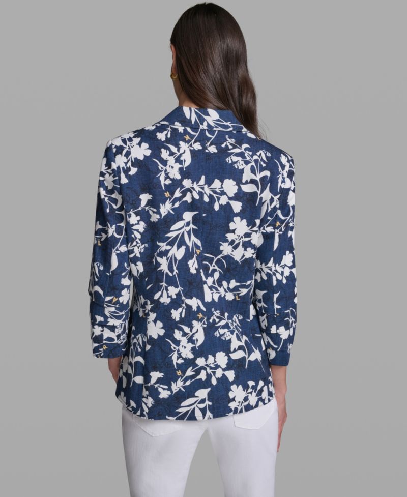 Women's Contrasting Floral Print Burnout Collared Blazer