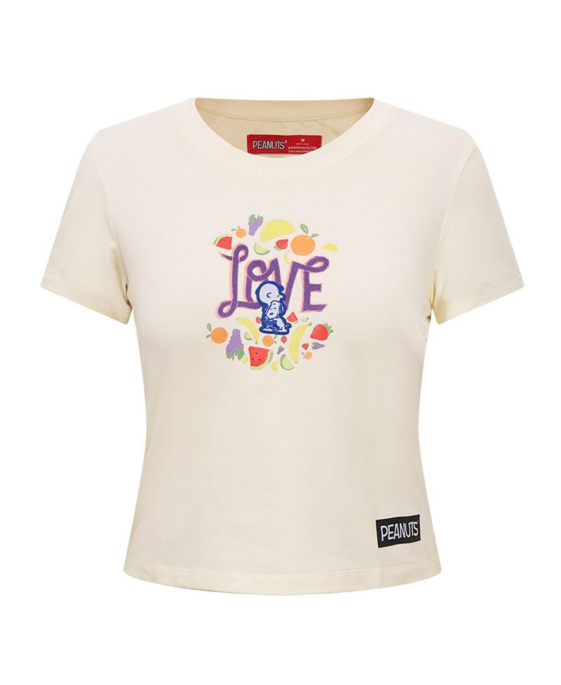 Women's Cream Peanuts Sweet Love Baby Doll Cropped T-Shirt