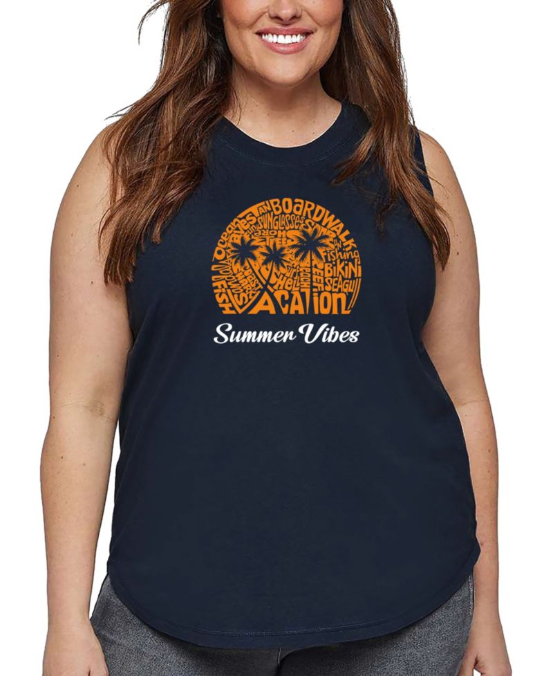 Plus Size Summer Vibes Word Art Tank Top