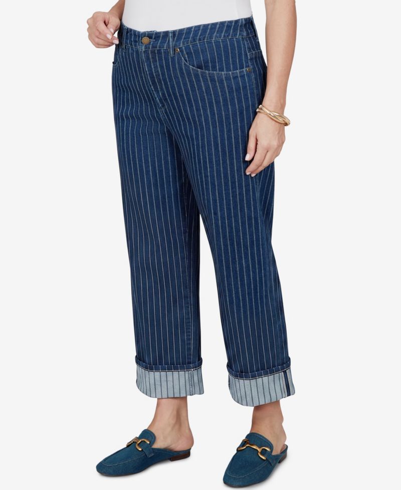 Plus Size Pinstripe Wide Cuff Denim Jeans