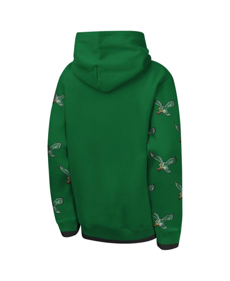 Big Boys and Girls Kelly Green Philadelphia Eagles Retro Draft Day Chenille Pullover Hoodie