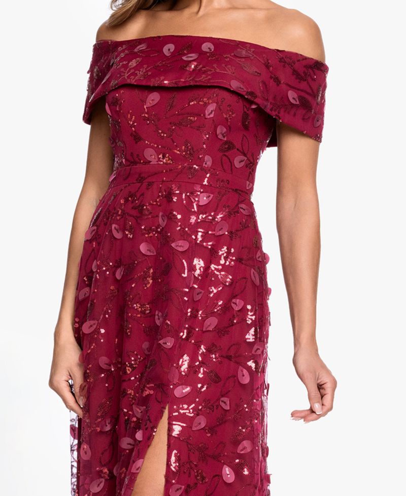 Women's Off-The-Shoulder 3D Embroidered Mesh Ball Gown