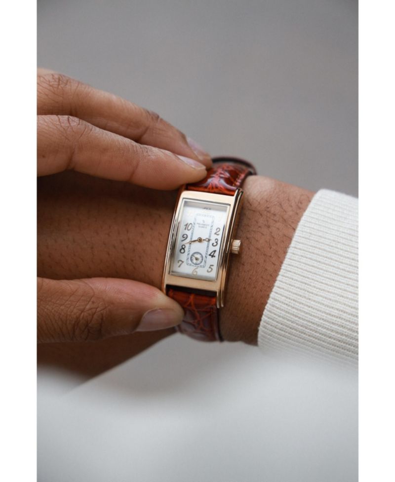 Men's Gold Contour Case Remote Sweep Watch with Brown Leather Band