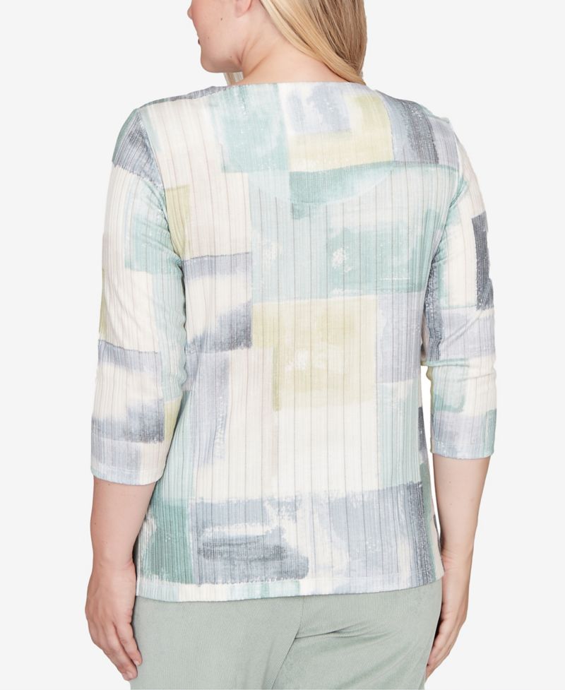 Petite Stockbridge Soft Colorblock Rib Texture Knit Top