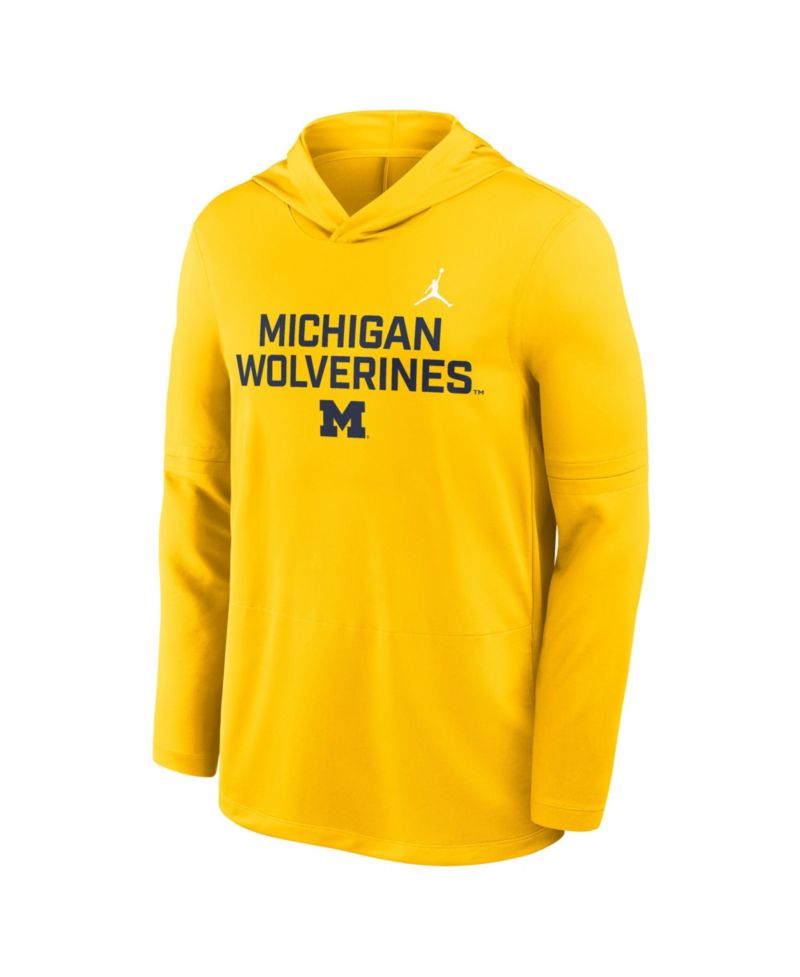 Men's Maize Michigan Wolverines 2025 Sideline Performance Long Sleeve Hoodie T-Shirt
