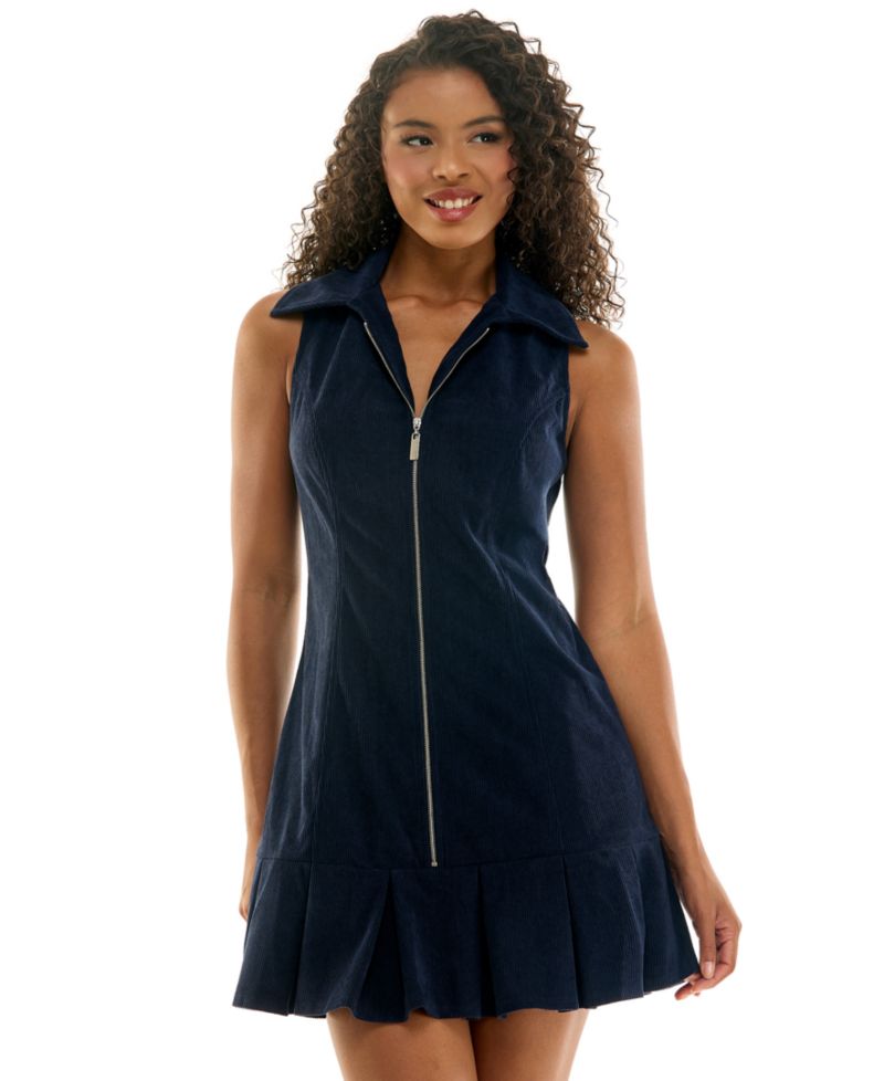 Juniors' Collared Corduroy Zip Front Dress