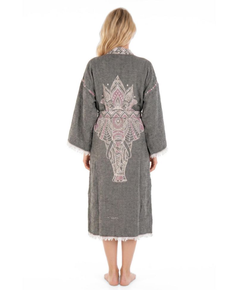 Women's Astrid Handwoven Jacquard V-Neck Long-Sleeve Beach Cover-Up Robe