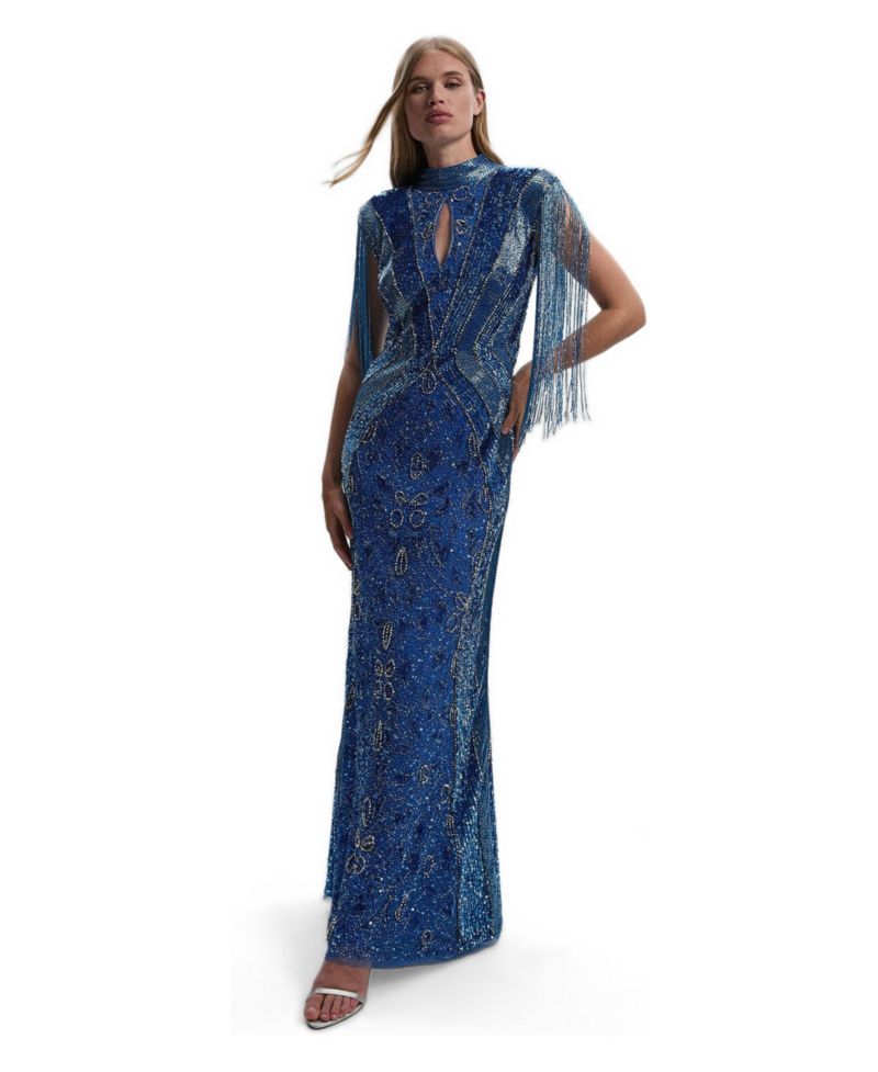 Women's Tassel Sleeve High Neck Maxi Dress