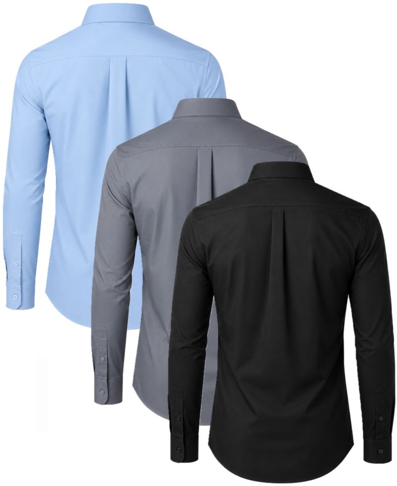 Men' Slim Fit Long Sleeve Stretch Dress Shirt-3 Pack