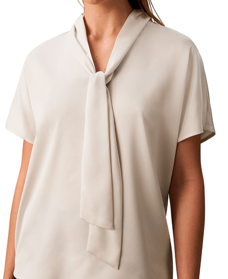 Women's Matte Satin Tie-Neck Blouse