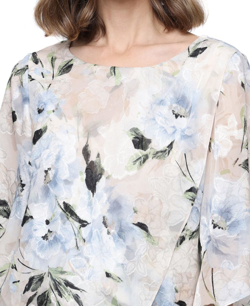 Women's Boat Neck Printed Burnout Chiffon Blouse