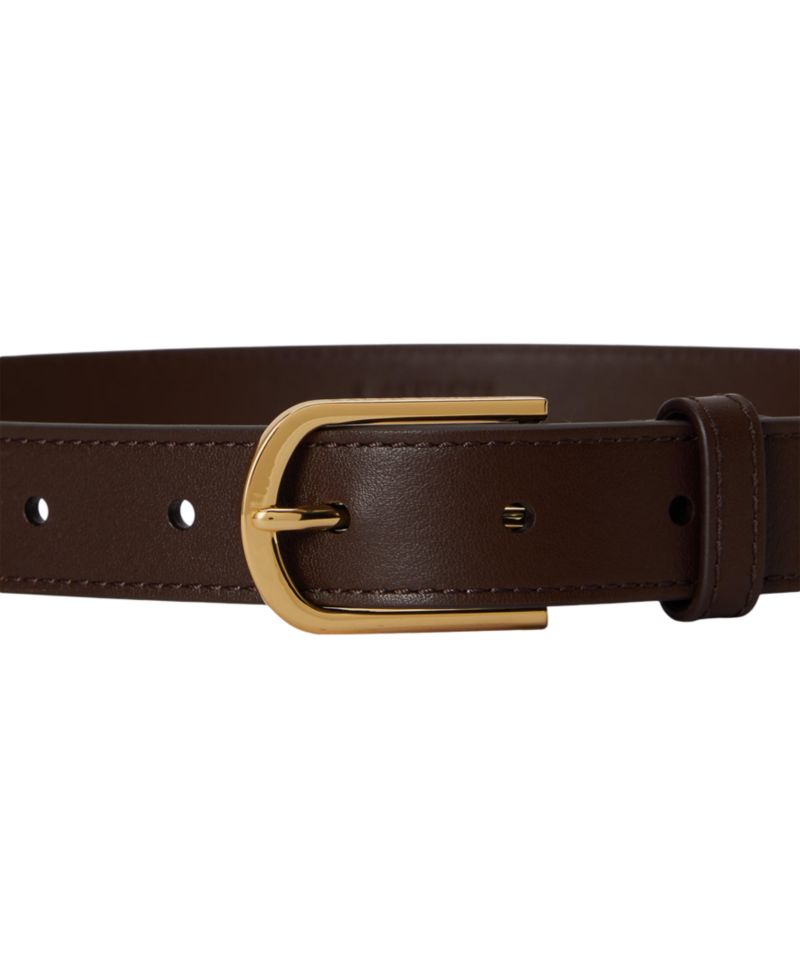 Rounded Buckle Leather Skinny Belt