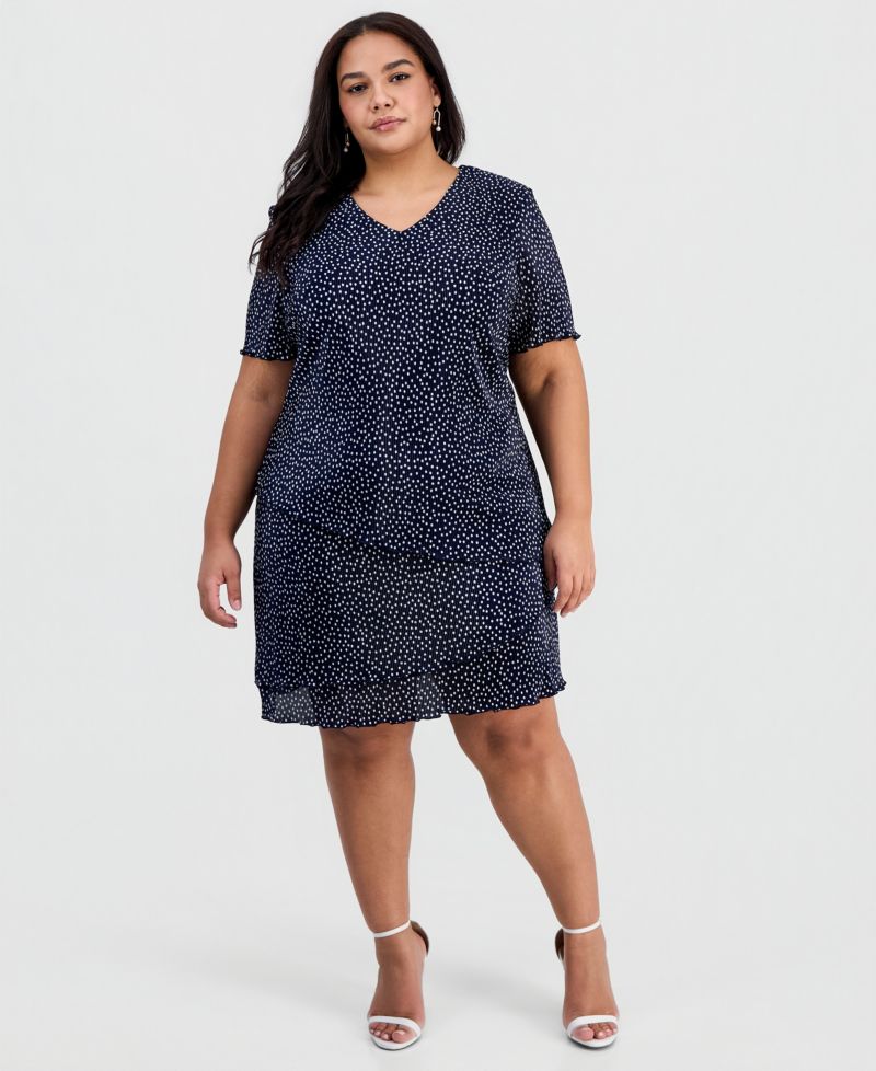Plus Size Floral Ruffle-Tiered V-Neck Sheath Dress