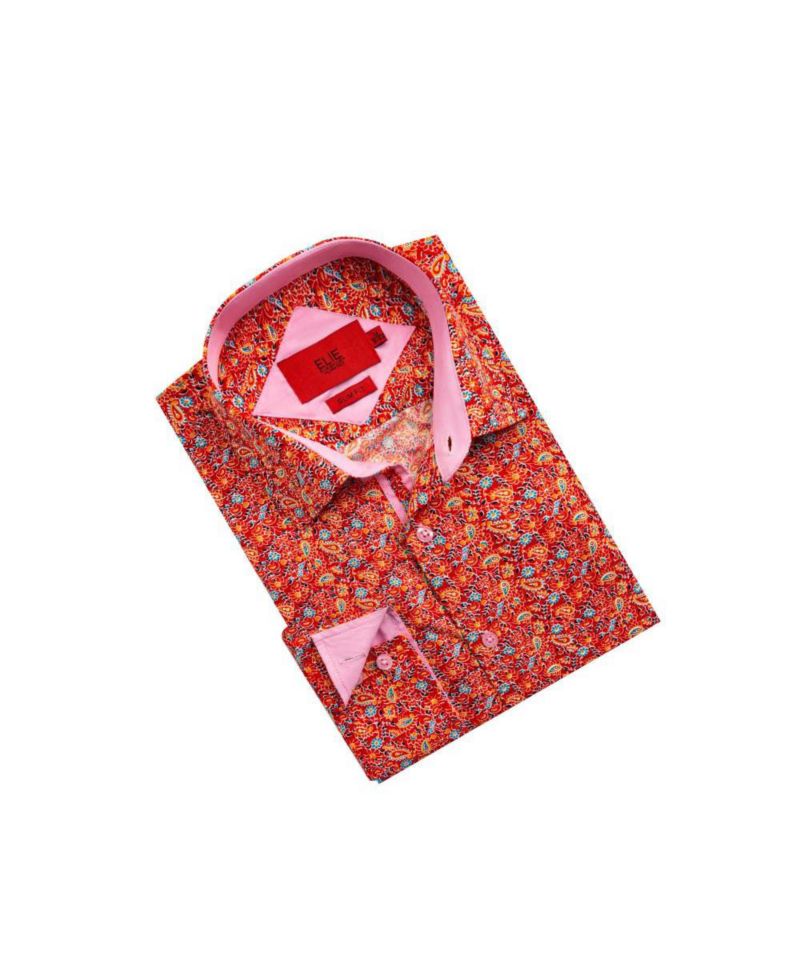 Men's Slim Fit Paisley Print Button-Down Shirt