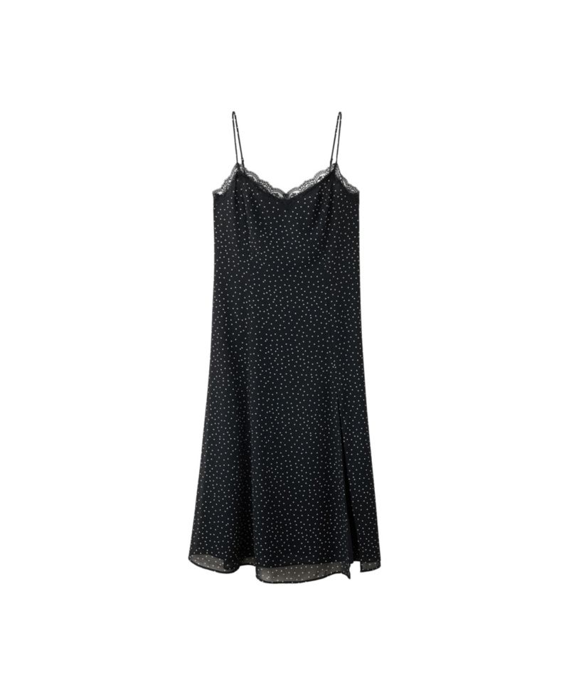 Women's Lace-Detail Polka-Dot V-Neck Dress