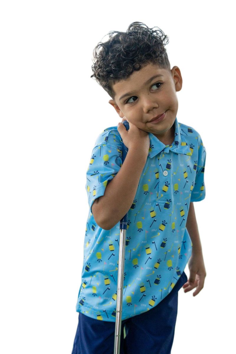 Toddler Boys Golf Print Performance Knit Polo