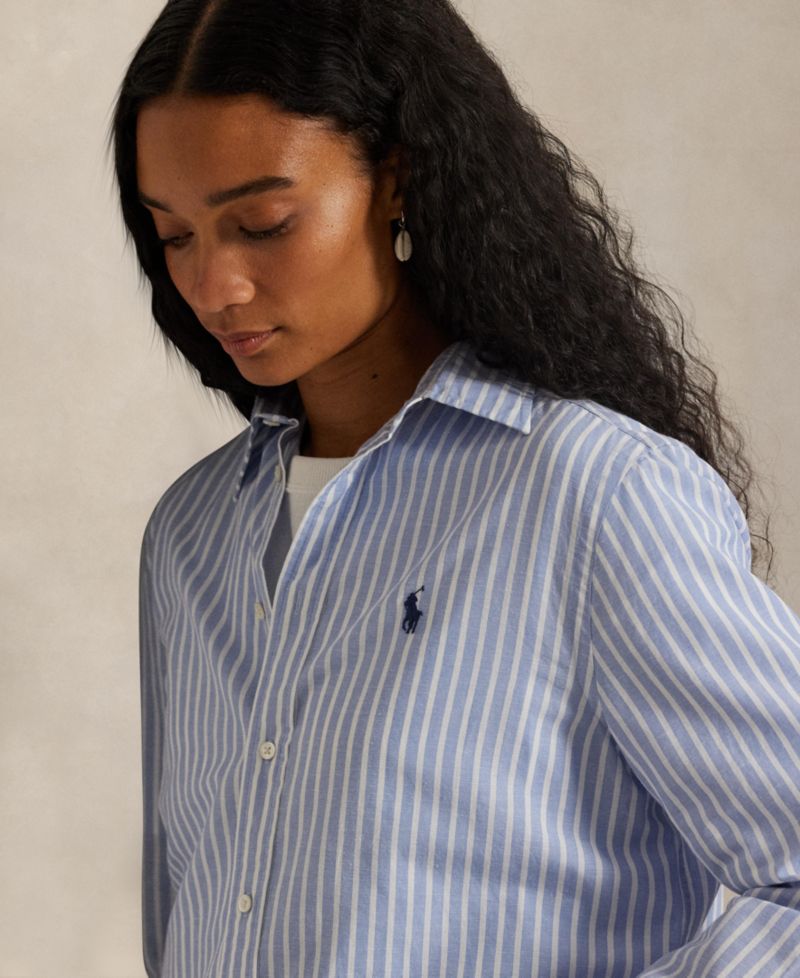 Women's Striped Long-Sleeve Button-Front Shirt