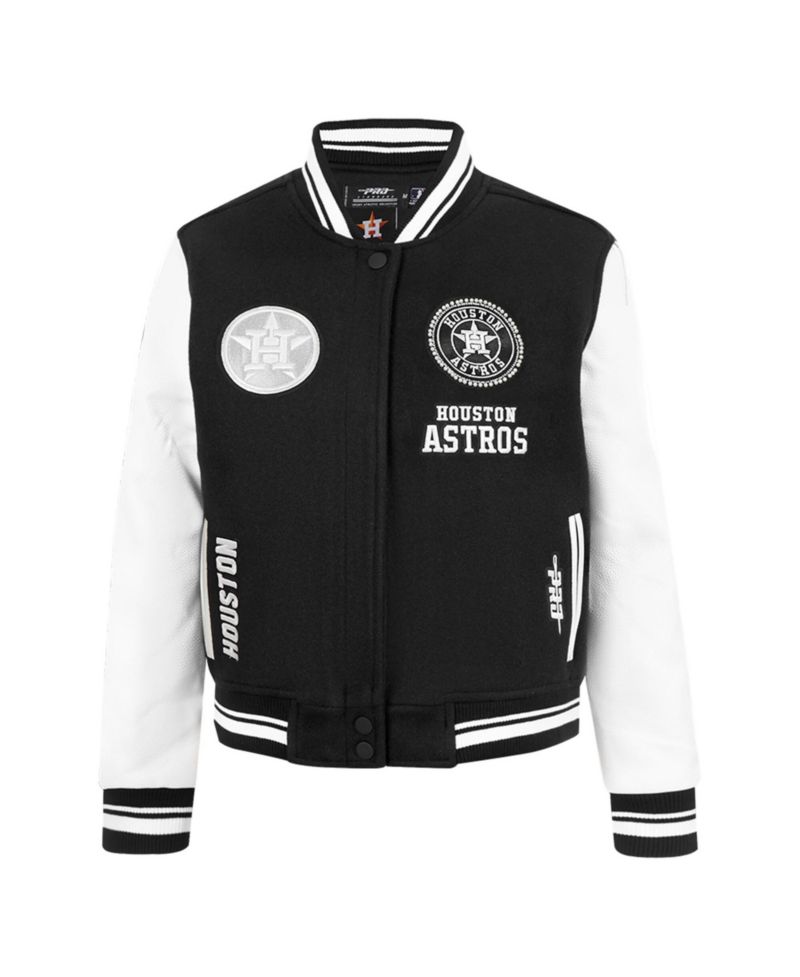 Women's Black Houston Astros Pearls Rib Wool Full-Zip Varsity Jacket