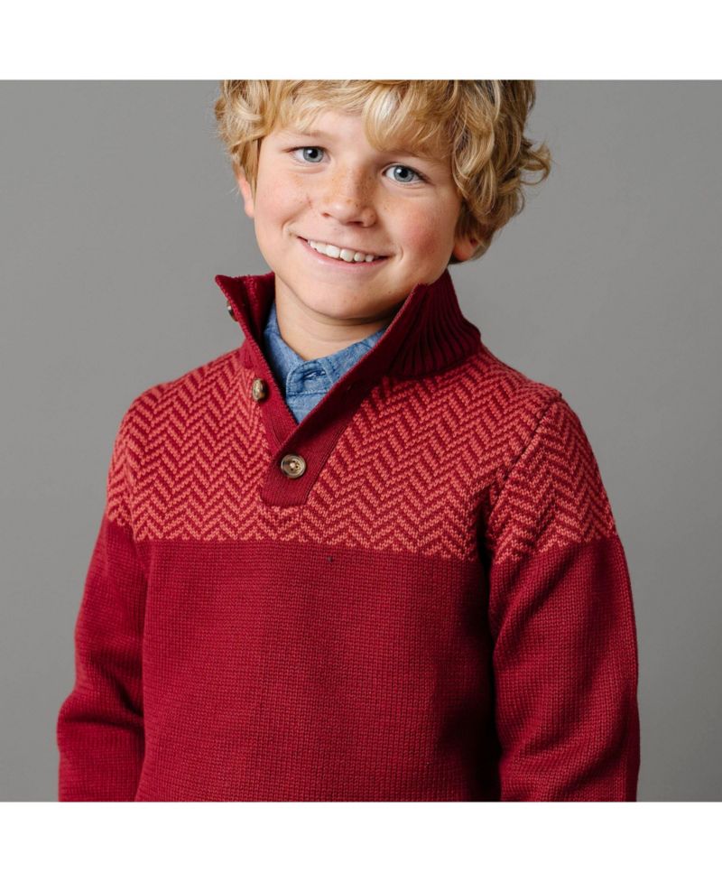 Baby Boys Hope and Henry Long Sleeve Mock Neck Button Sweater with Intarsia Yoke