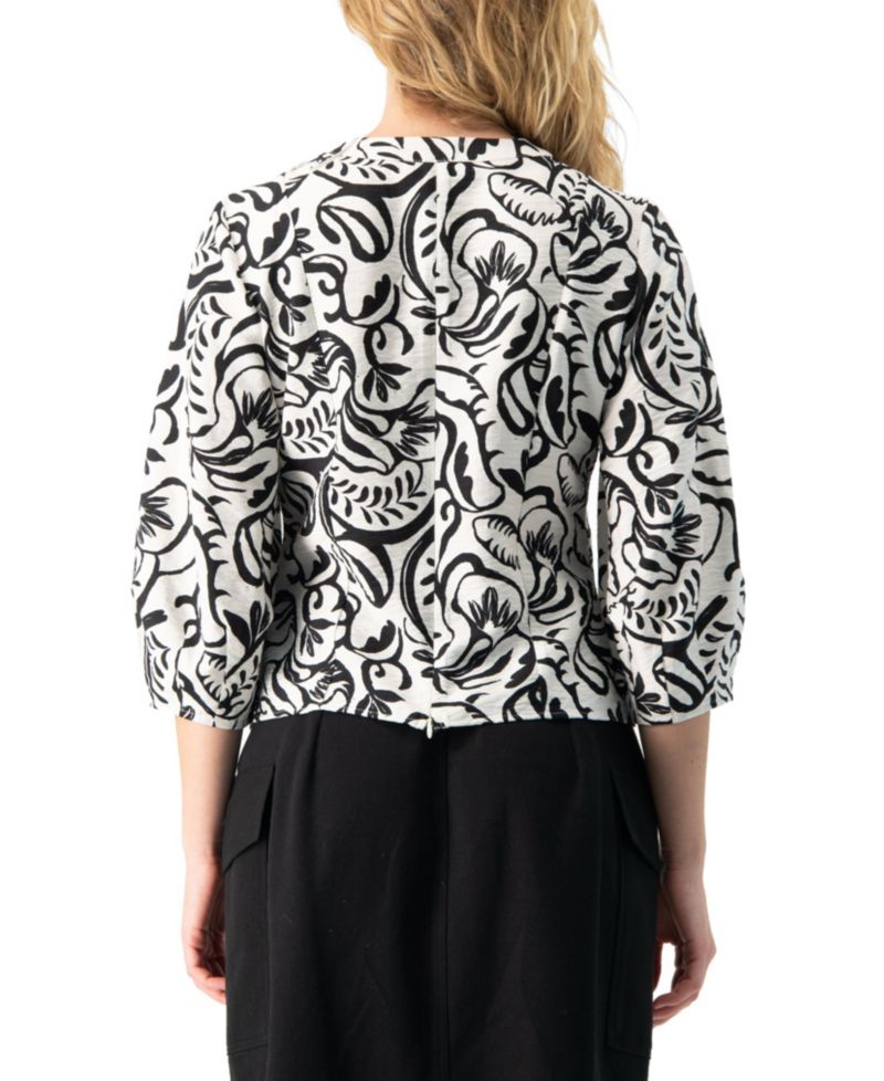 Women's Graphic Brushstroke Floral Woven V-Neck Blouse