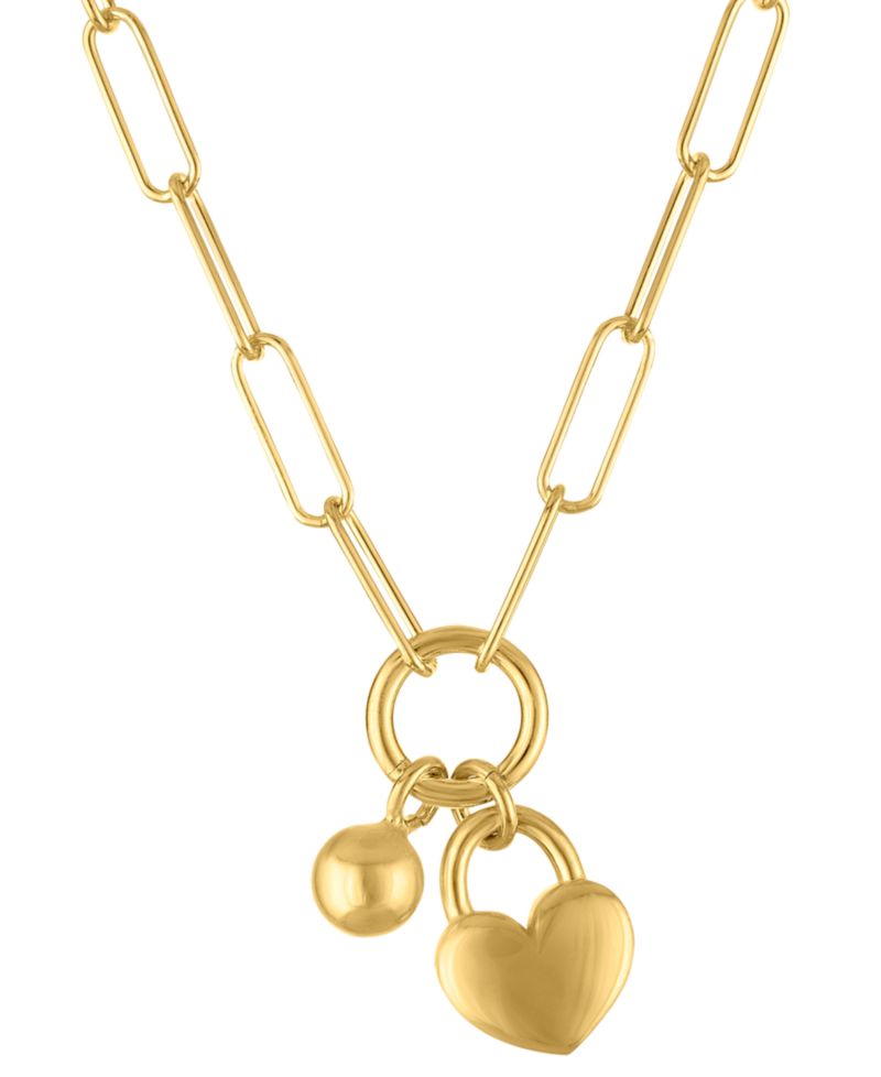 Heart & Ball Charm Pendant Necklace in 14k Gold Over Sterling Silver