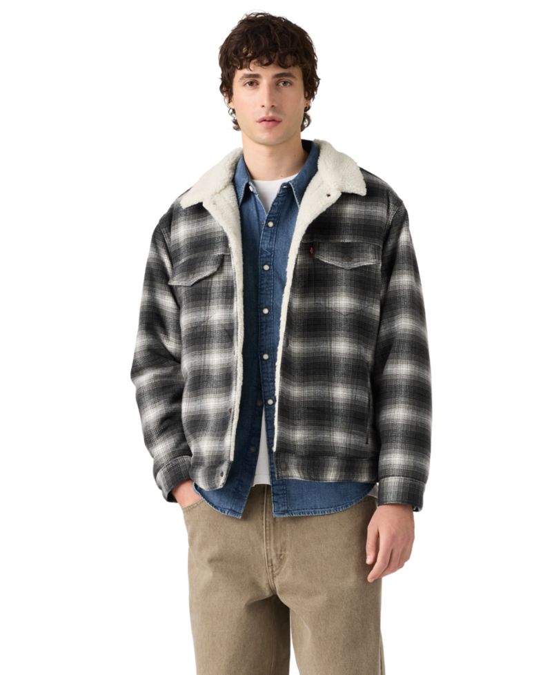 Men's Scottie Regular-Fit Plaid Sherpa-Lined Trucker Jacket