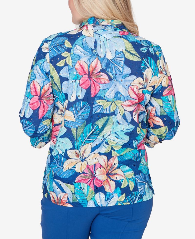 Women's The Royal Treatment Tropical Eyelet Button-Down Top