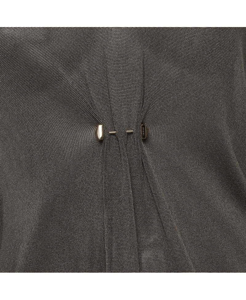 Women's Sheer Knit Brooch Detail V-Neck Top