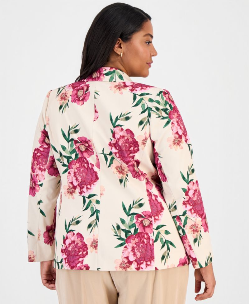 ASL Plus Size Printed One-Button Blazer