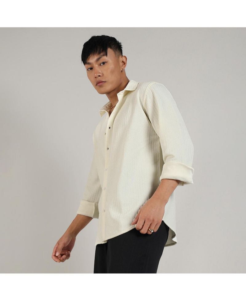 Men's Pale Yellow Stripe-Creased Shirt