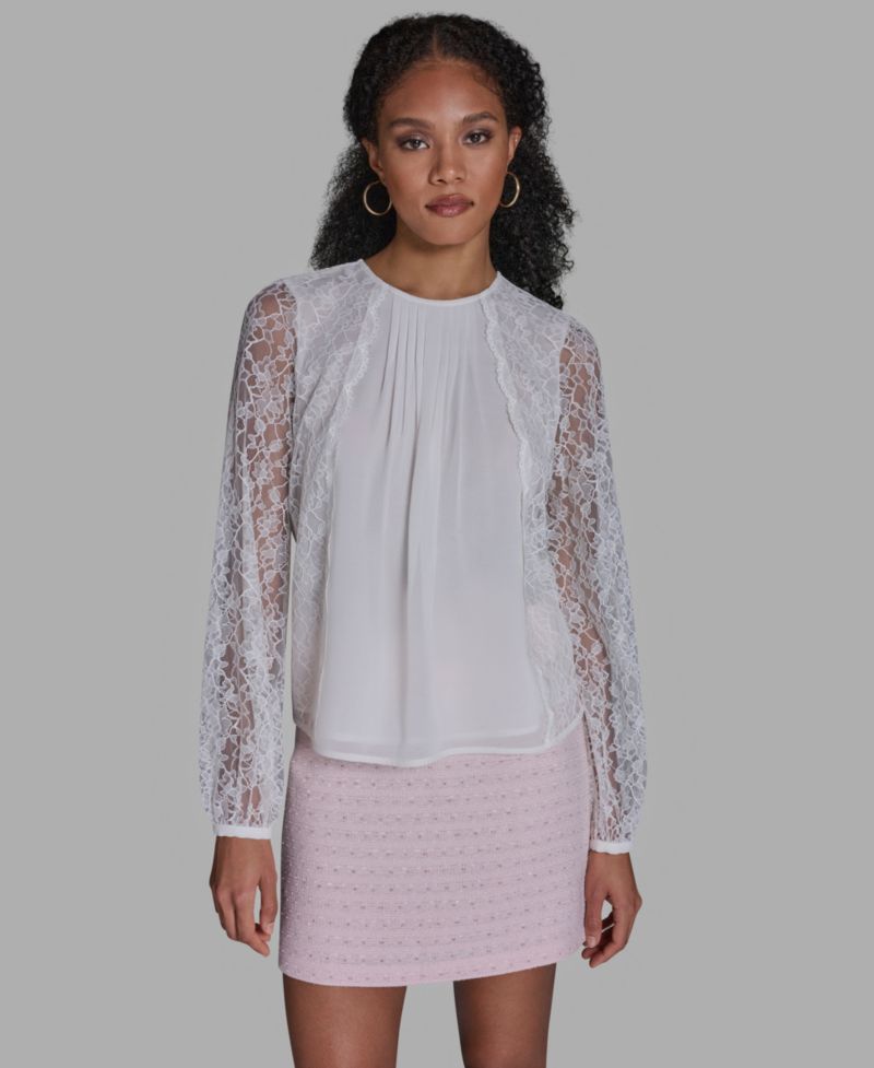 Women's Crewneck Long-Sleeve Lace Top