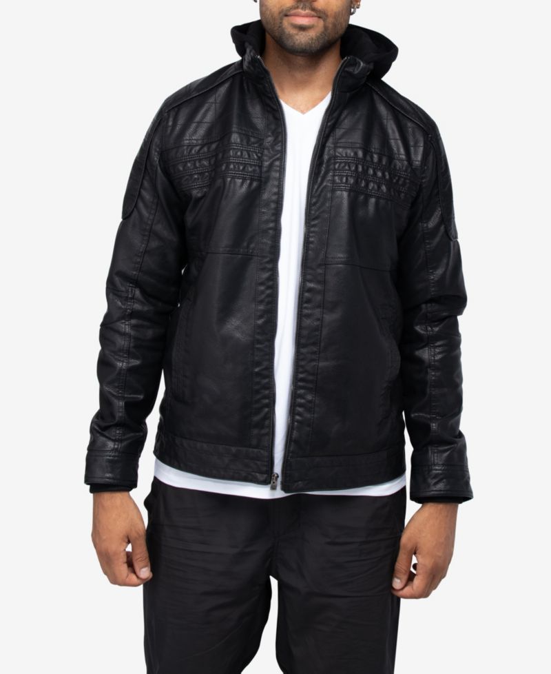 XRAY Men's Grainy PU Leather Hooded Jacket With Faux Shearling Lining