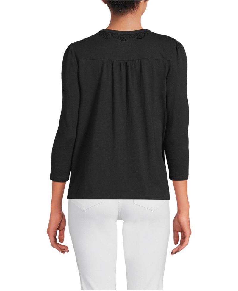 Women's 3/4 Sleeve Slub V-neck Lace Trim Top