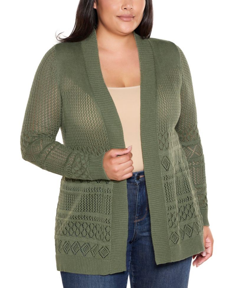 Plus Size Pointelle Open Cardigan Sweater