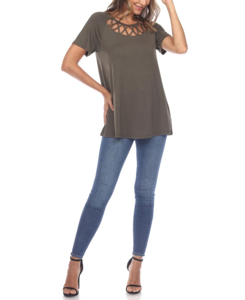 Plus Size Crisscross Cutout Short Sleeve Top